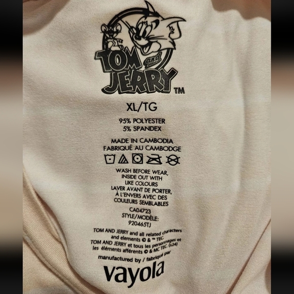 Tom and Jerry Womens XL T-Shirt Sleeping Short Sleeve Tee Pink White Soft NWT - Picture 3 of 3